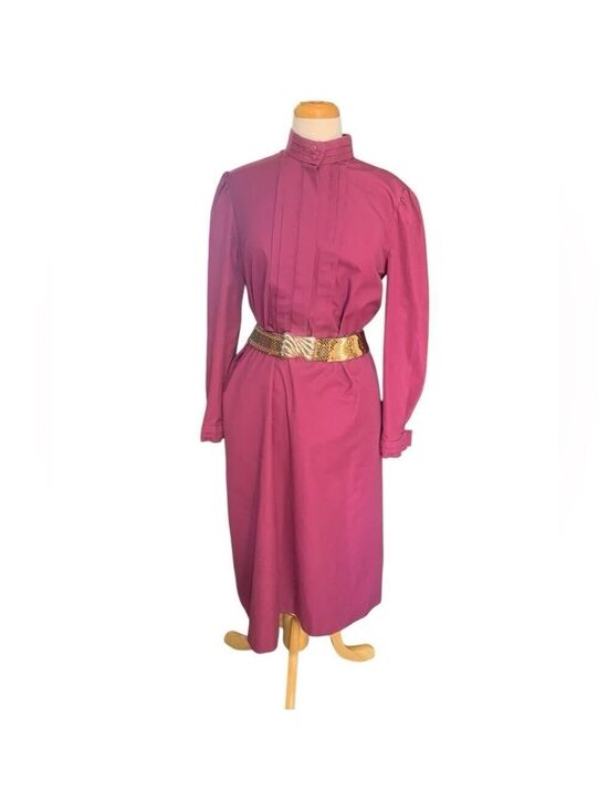 Sasson Jeans Dresses & Skirts - ❤️Vintage 90’s Sasson high neck puff sleeved plum button up midi dress sz 14/15